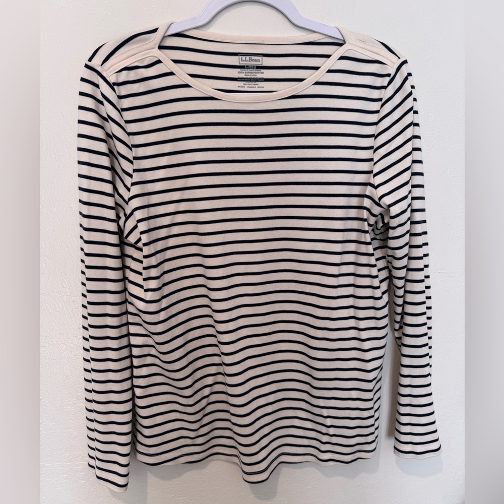 L.L. Bean Navy and Cream Striped Top